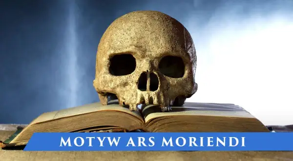Czaszka na starym opasłym tomie, symbolizująca obraz śmierci w średniowieczu i sztukę umierania (Ars Moriendi).