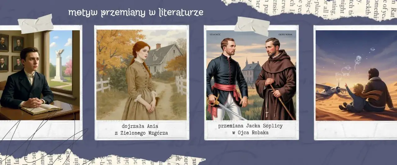 Motyw przemiany w literaturze: dojrzewanie Ani, przemiana Jacka Soplicy w Ojca Robaka, podróż Małego Księcia.